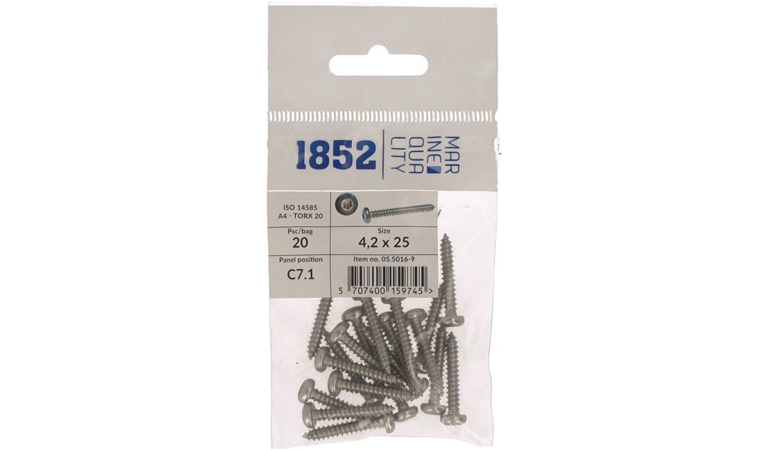 Skrue Panhoved 4,2x25 a4 torx iso 9477/4 20 stk