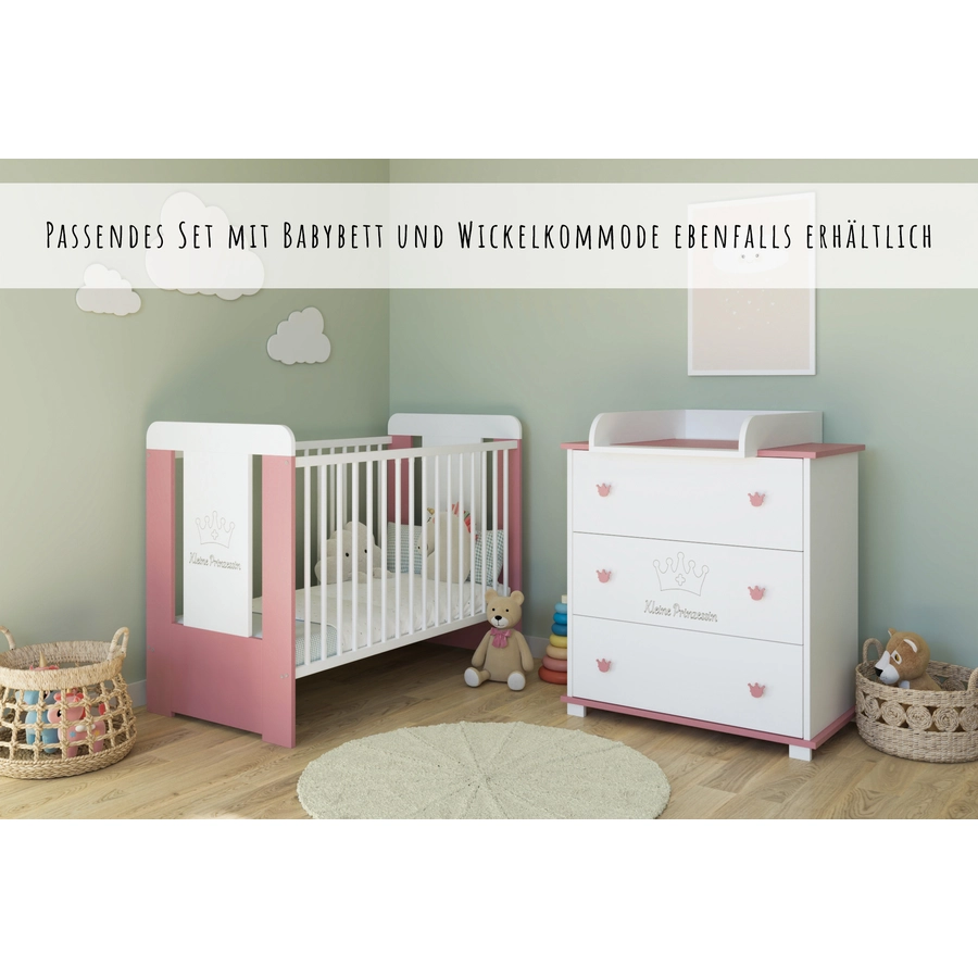 Kids Collective Kommode Wickeltisch mit Wickelaufsatz mit 3 Schubladen rosa