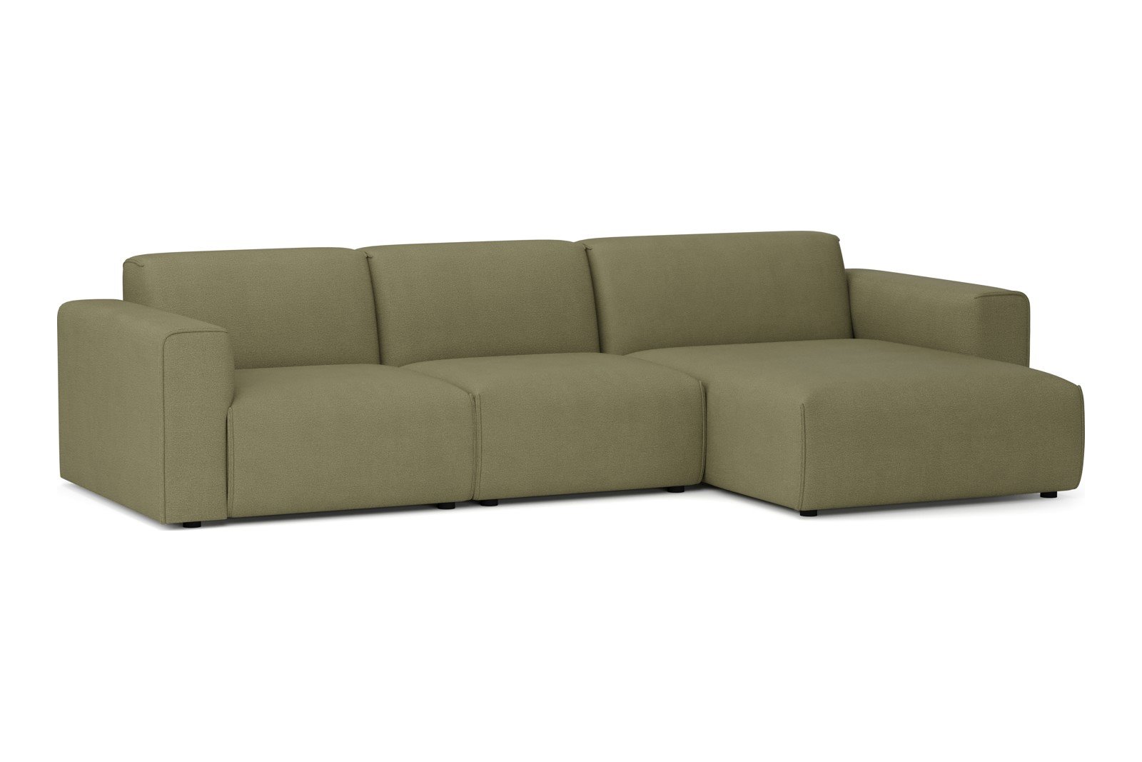 Monaco Lux 2,5-seter med XL sjeselong høyre Tekstil Brego 77 Green med sorte ben. Lux komfort.