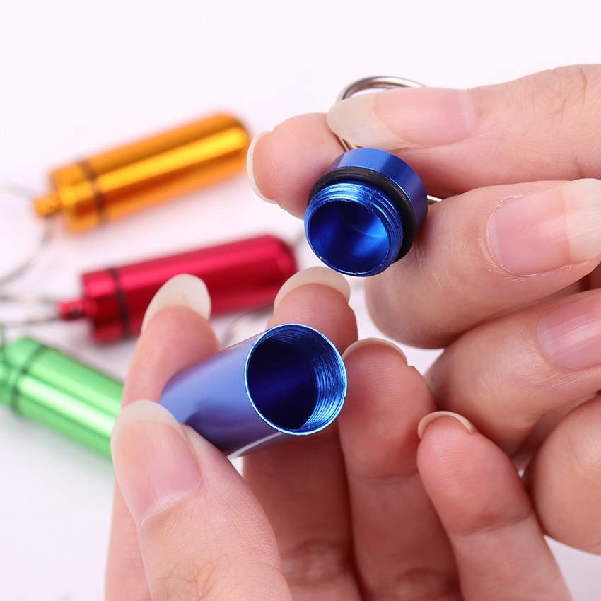 (40x17mm) Metall Medikamenten Dosierer Dosett Tablettenbox Supplements Pillendose Schlüsselanhänger - Gelb