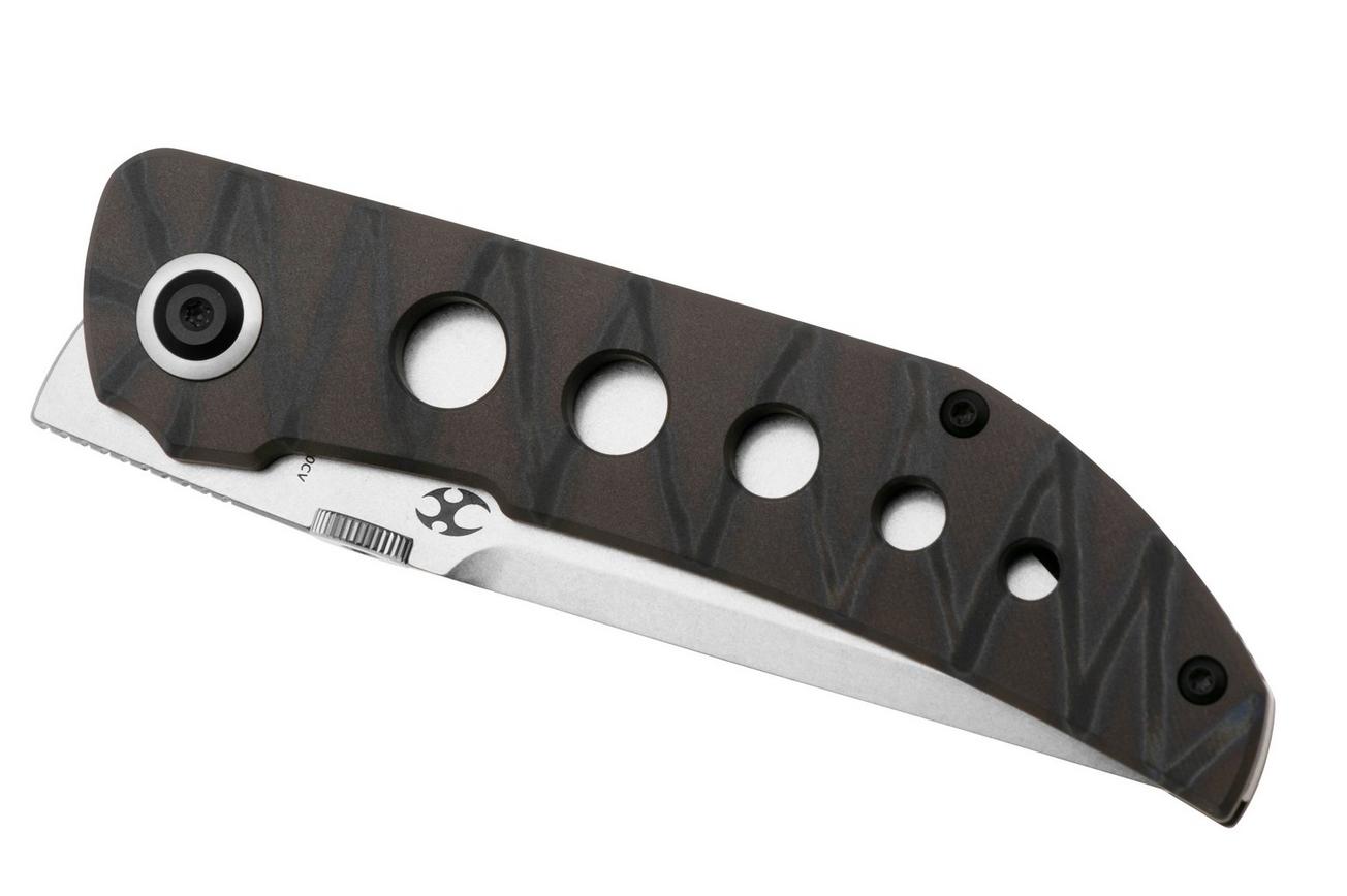 Kansept Tarkin K1078A6 Stonewashed CPM 20CV, Tiger Stripe Flamed Titanium Holes, zakmes, Matthew Christensen design