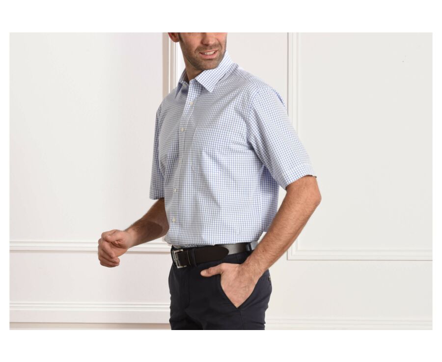 Chemise blanche carreaux bleus - Col français - HUGO MC