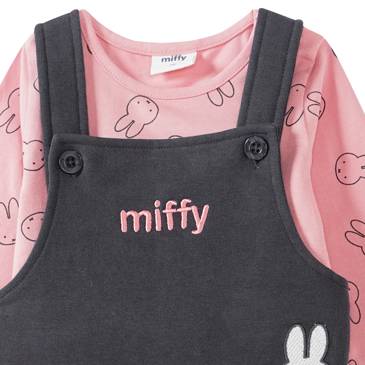 Topomini Miffy Kleid und Langarmshirt im Set dunkelgrau / rosa
