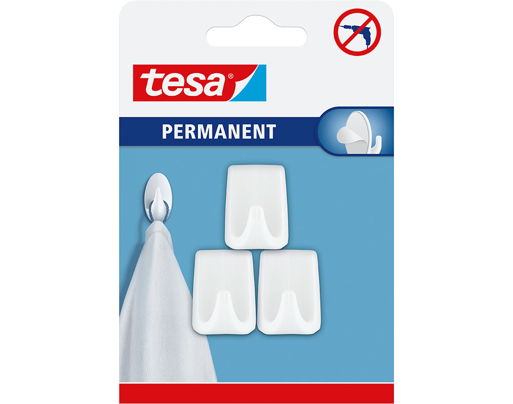 GANCHOS PERMANENTES TESA RECTANGULAR S BRANCO PACK 3 UNIDADES