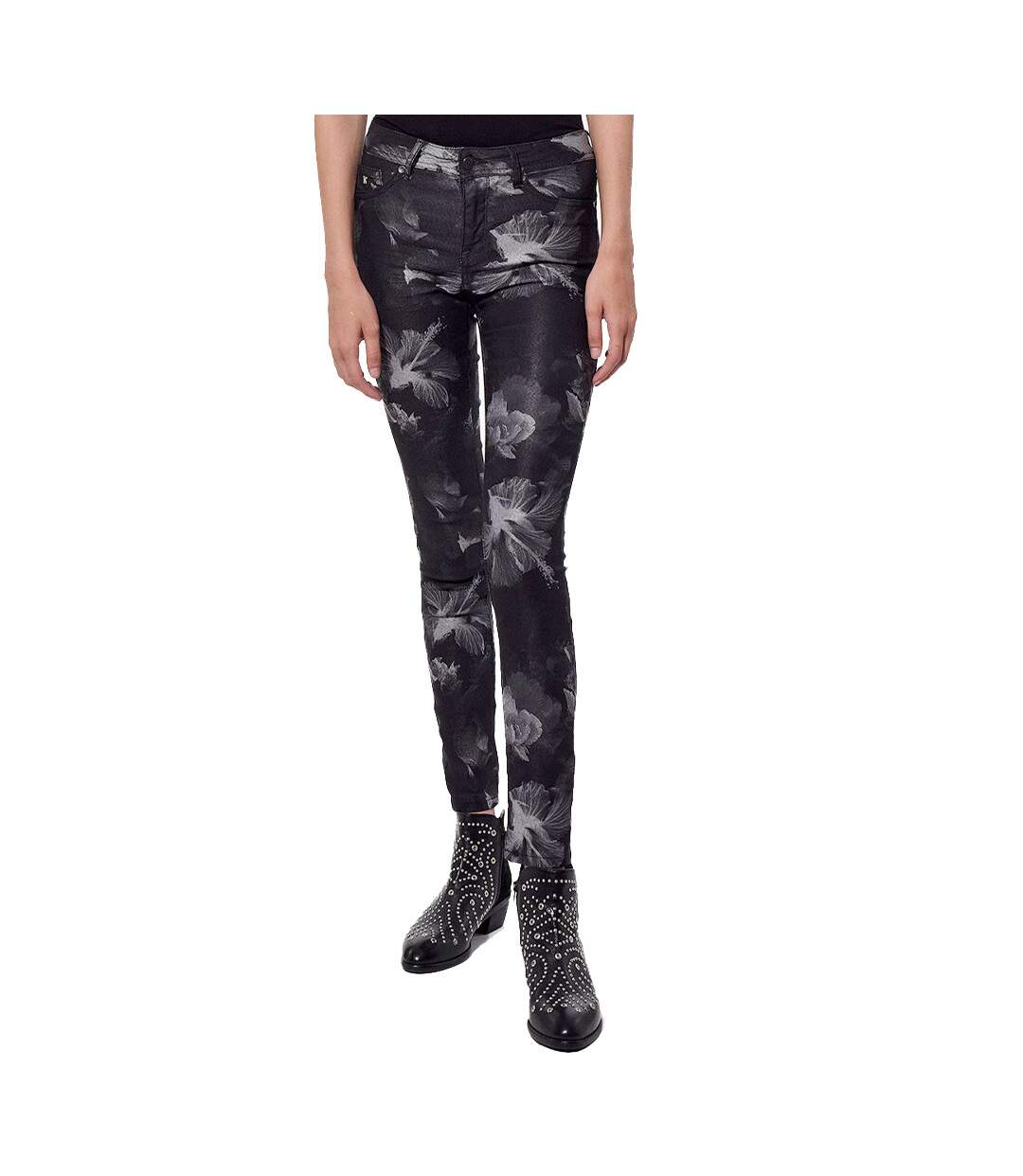 Jean Skinny Noir à fleurs Femme Kaporal Soher
