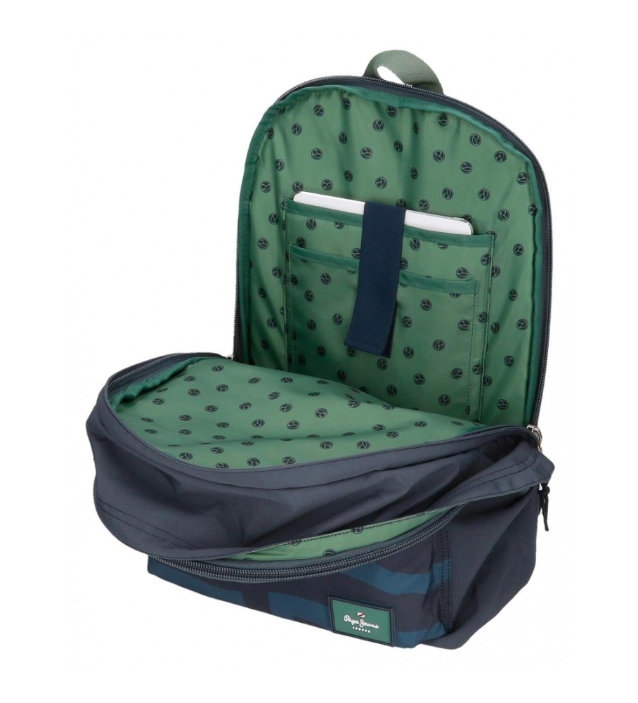 Mochila Pepe Jeans com suporte adaptável para computador, modelo Pepe JeansTom, dois compartimentos, azul escuro.