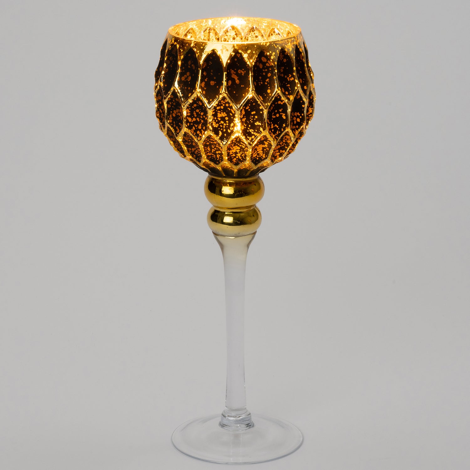 Intratuin waxinelichthouder op voet Emma zwart / goud D 12 H 35 cm