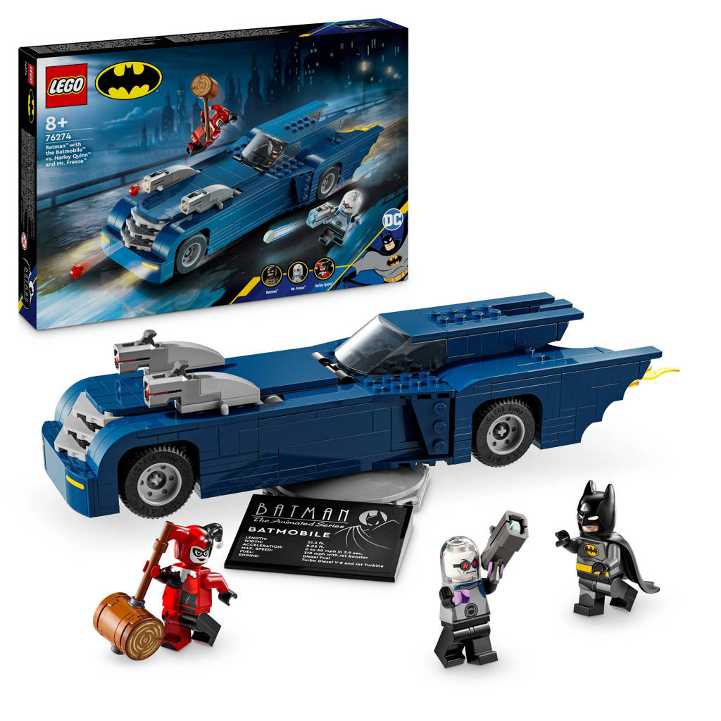 Super gaaf interactief Set!DC Batman: Batman met de Batmobile vs. Harley Quinn en Mr. Freeze Auto Speelgoed 76274