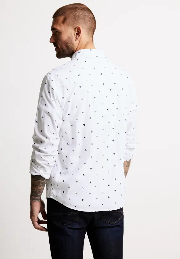 Popeline Hemd mit Print - broken white