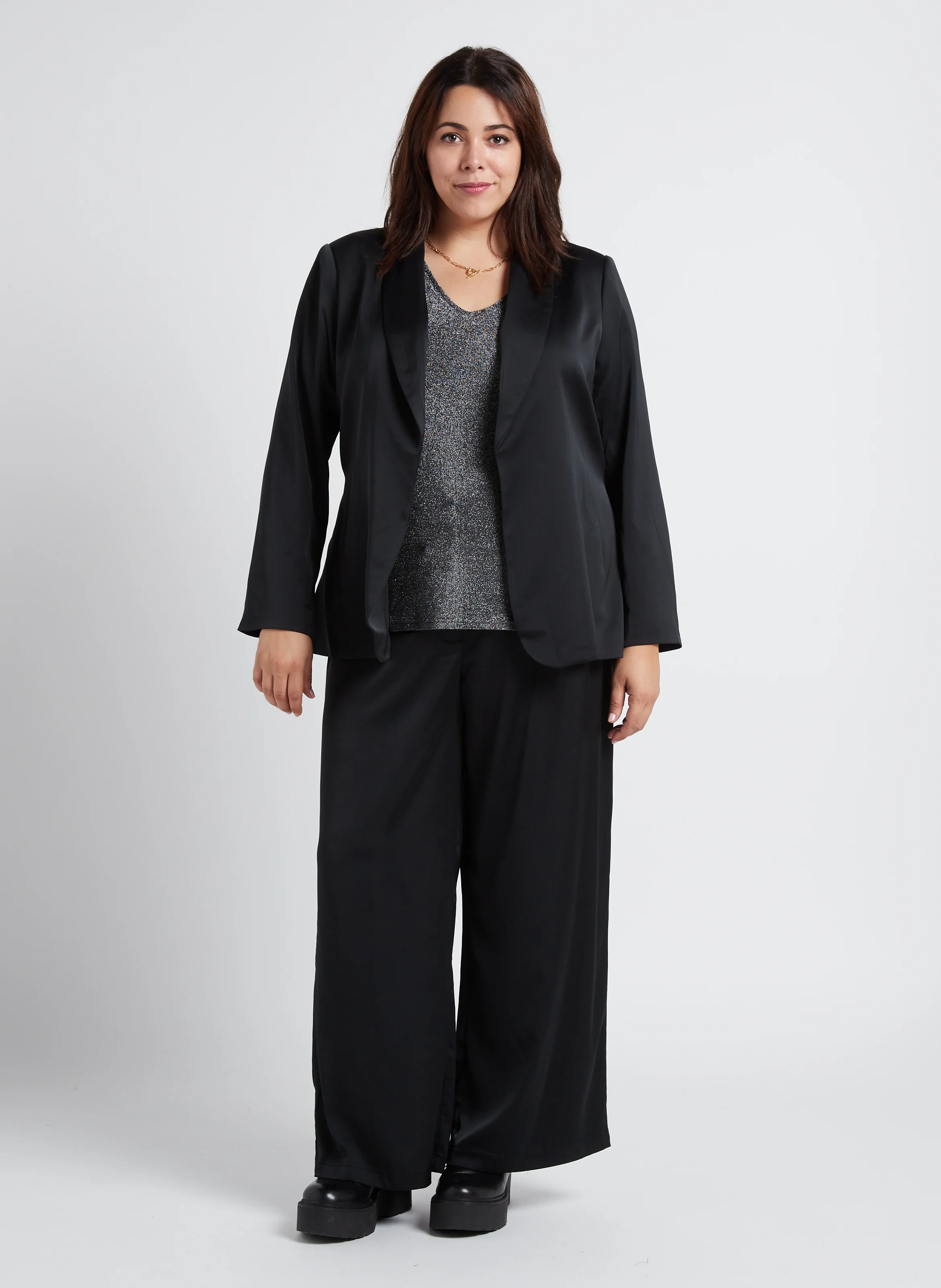 KAY - veste col tailleur satinée | Noir