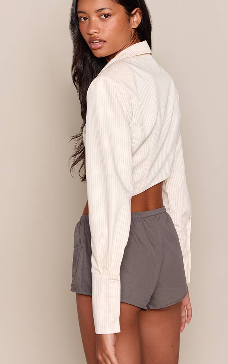Citron Chemise Courte Rayée À Détail Bouton Asymétrique