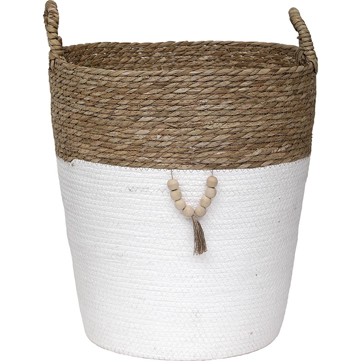 PANIERE RONDE MATIERE VEGETALE DECO D.45X40CM NATUREL BLANC