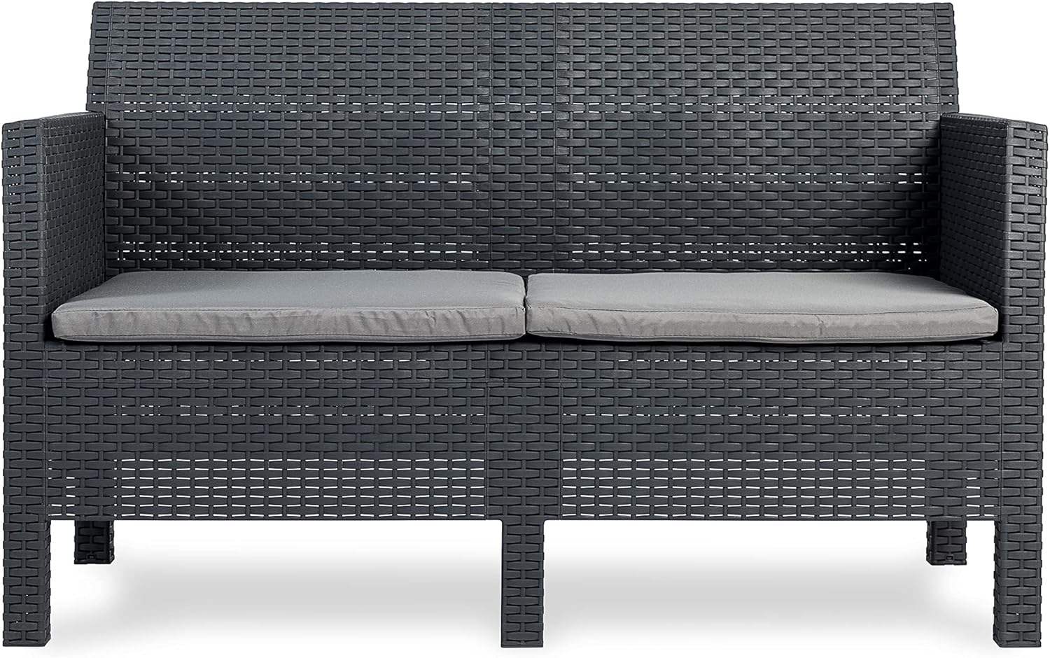 Ondis24 Madrid Lounge Sofa aus Kunststoff in Rattan Optik mit Lounge Kissen anthrazit (2: Sofa (2 Sitzer))
