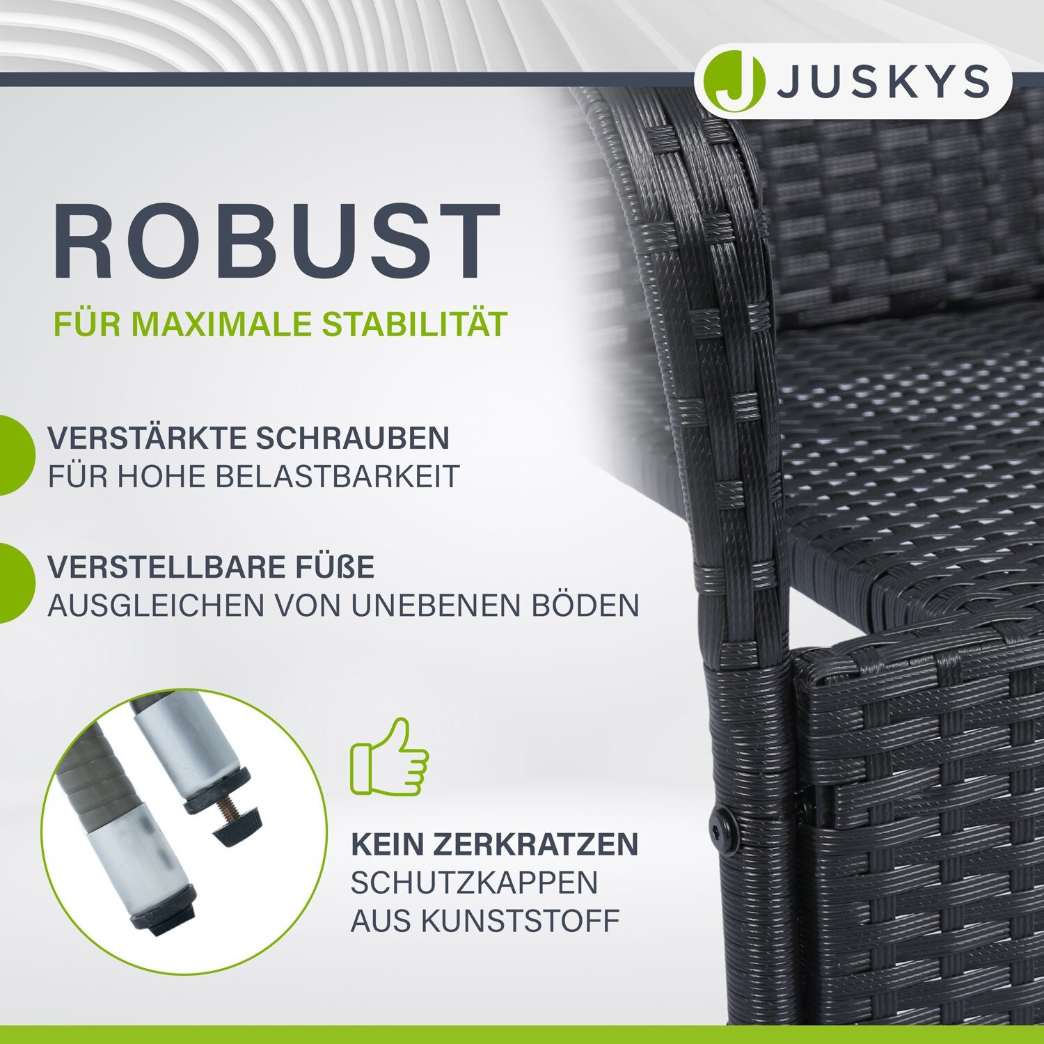 Juskys Polyrattan Gartenstühle Yoro 2er Set - Stuhl mit Armlehnen - Rattan Stühle stapelbar Schwarz
