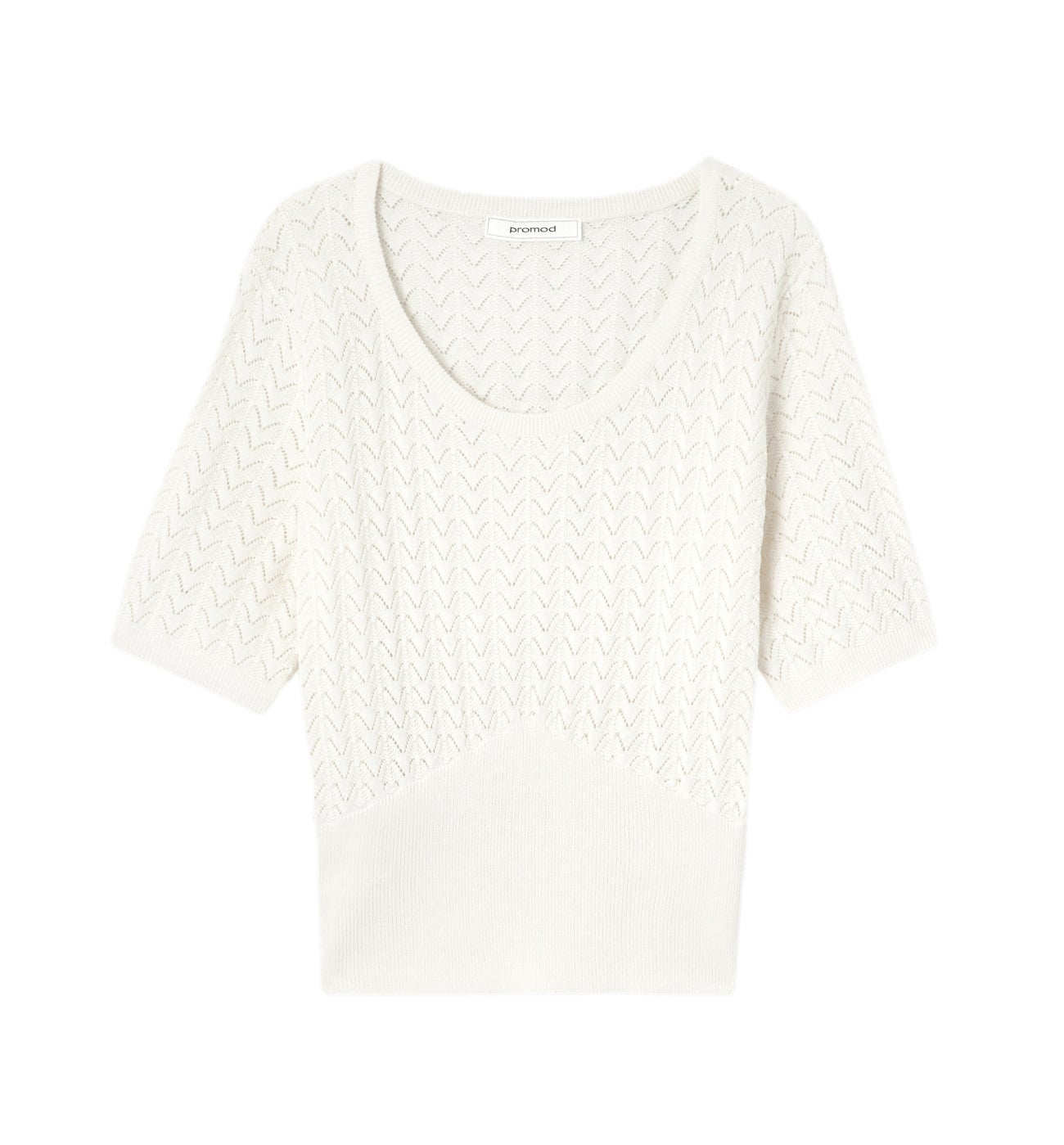 Pull court maille dentelle - Ecru