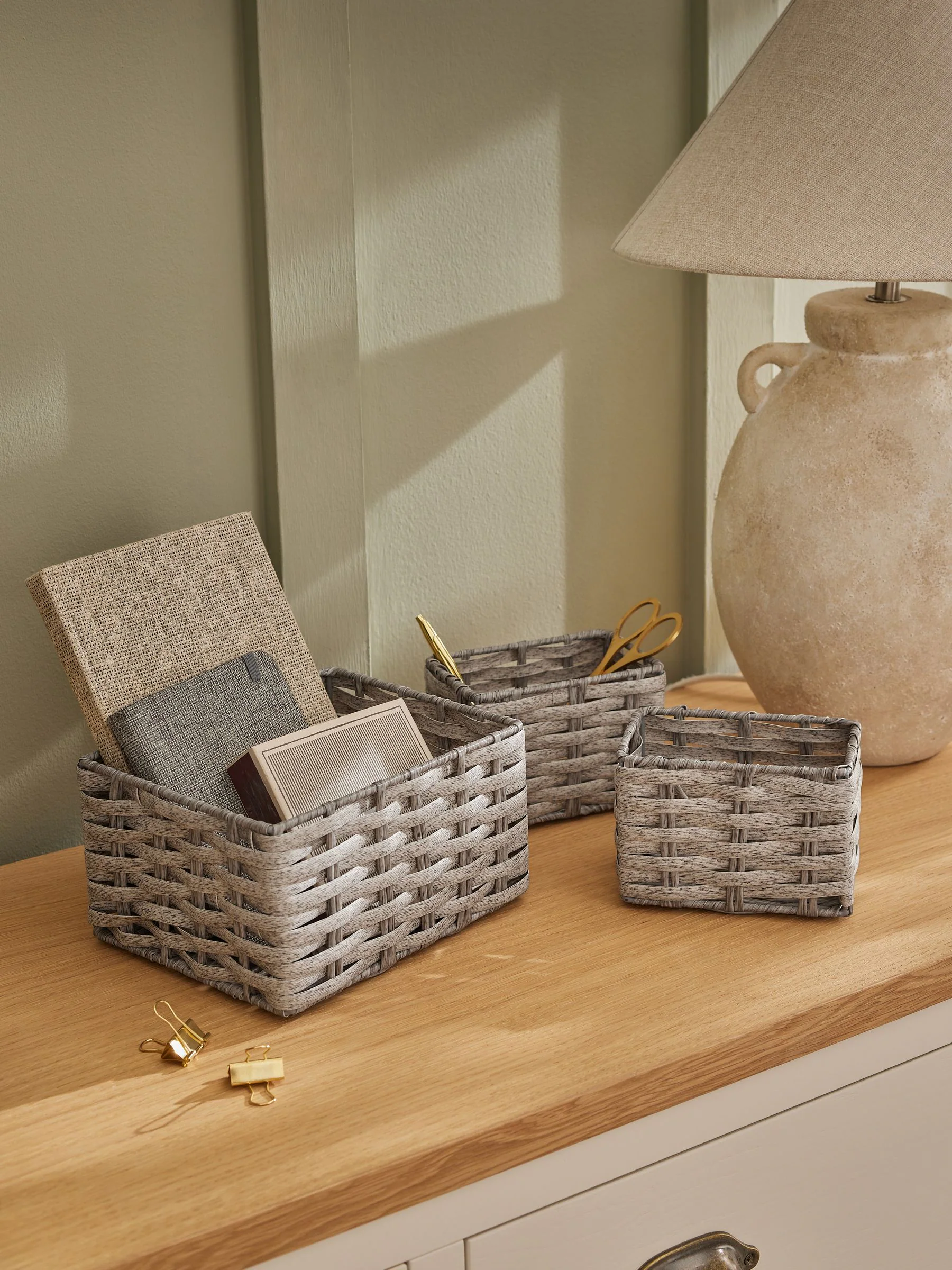 Set of 3 Mini Grey Storage Baskets