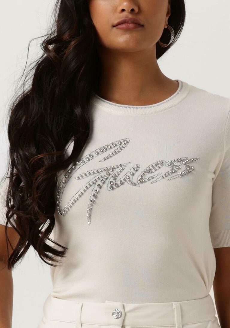 GUESS ecru guess t-shirt grace logo sweater