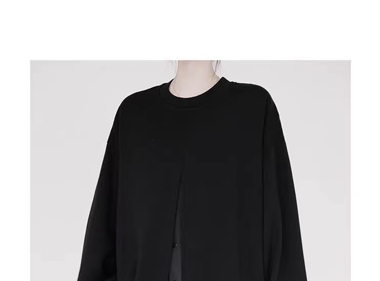 Taragon - Mock tweedelig sweatshirt met ronde hals, tie-dye paneel en split