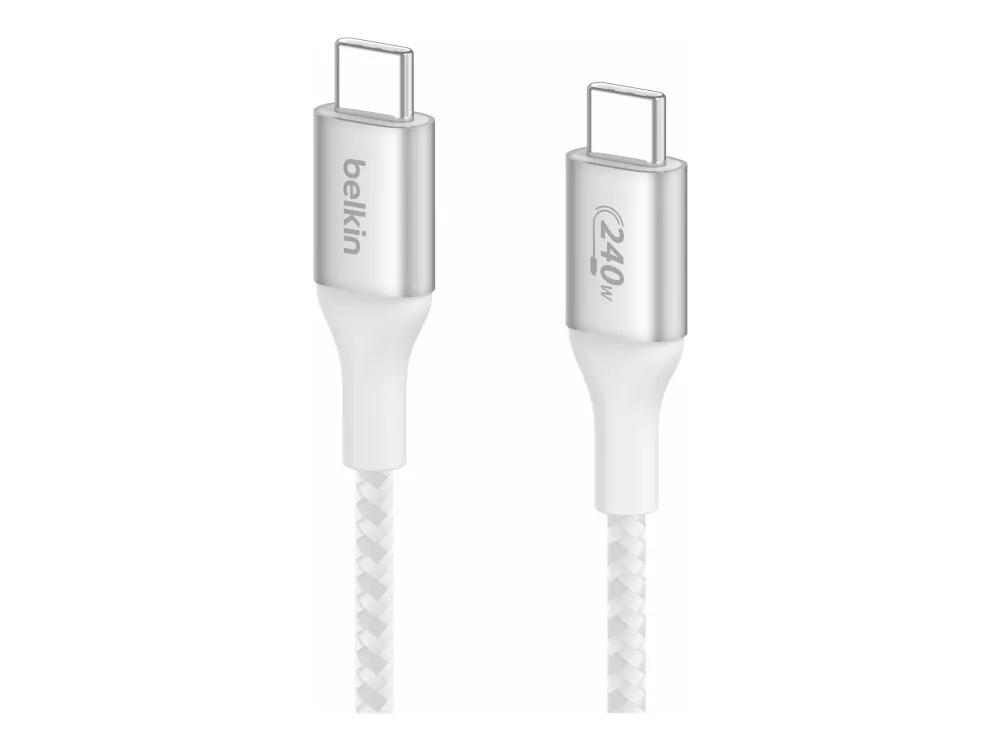 Belkin BoostCharge - USB-kabel - 24 pin USB-C (han) til 24 pin USB-C (han) - USB 2.0 - 2 m - op til 240 W strømforsyningssupport - hvid