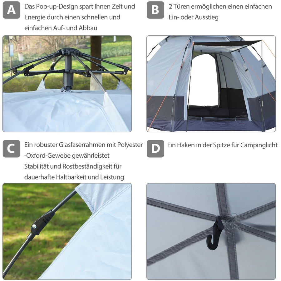 Outsunny Campingzelt mit 2 Türen bunt