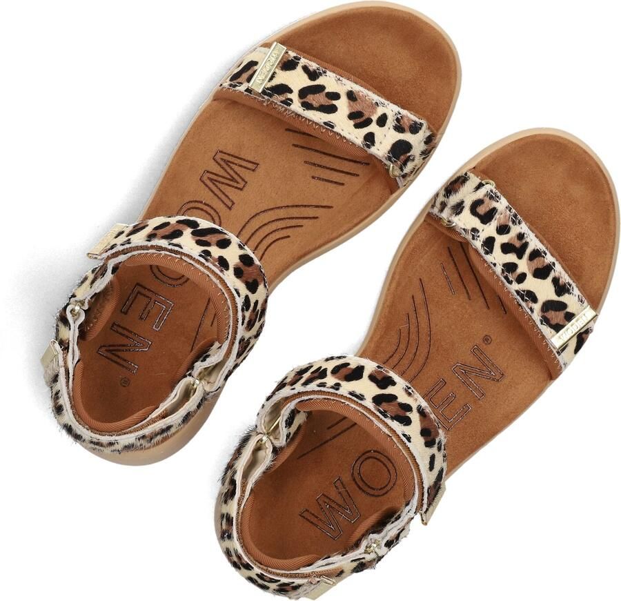Woden leren sandalen met ponyhair en panterprint beige bruin zwart
