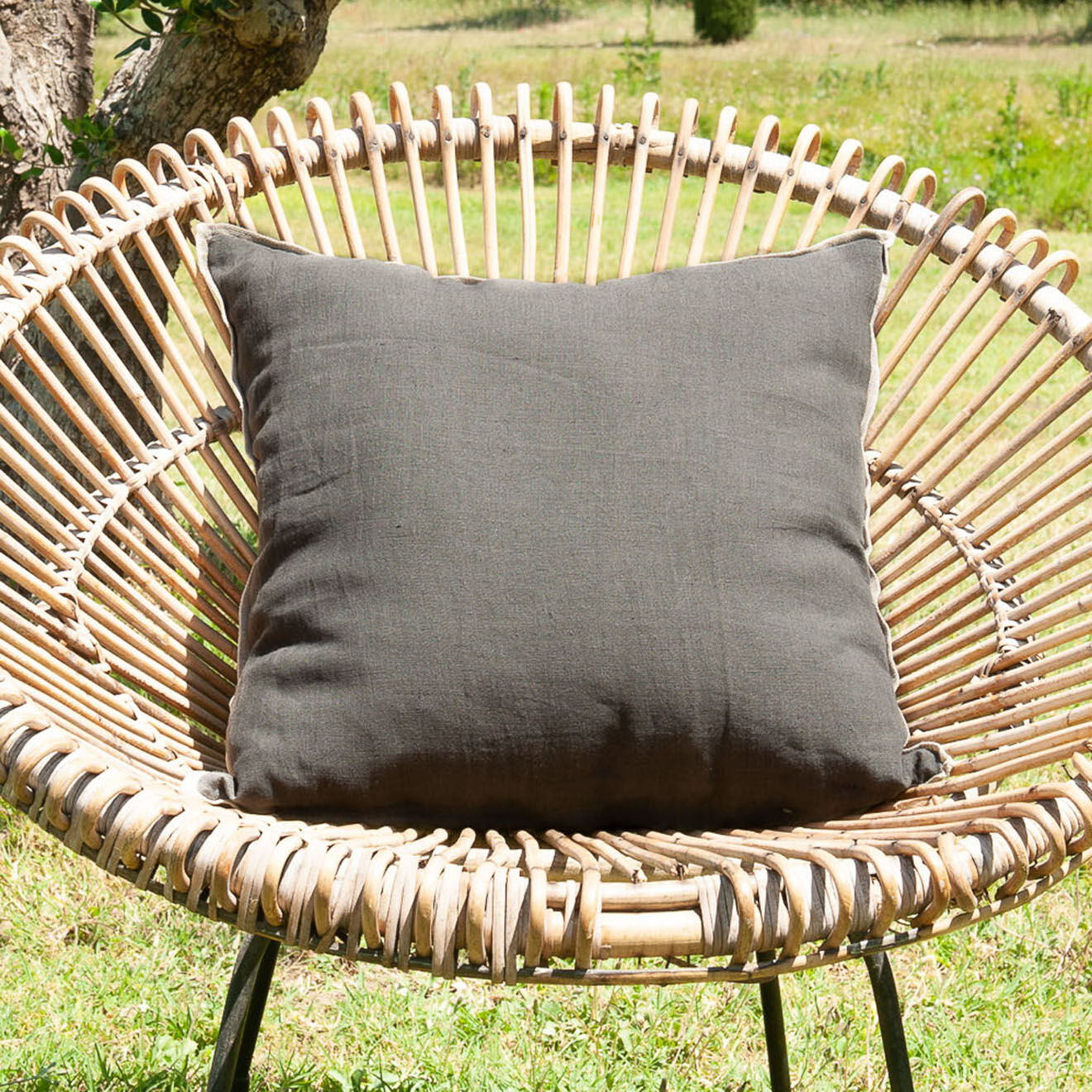 En Fil d'Indienne Housse de coussin Linon toile de lin encre - 45x45 cm