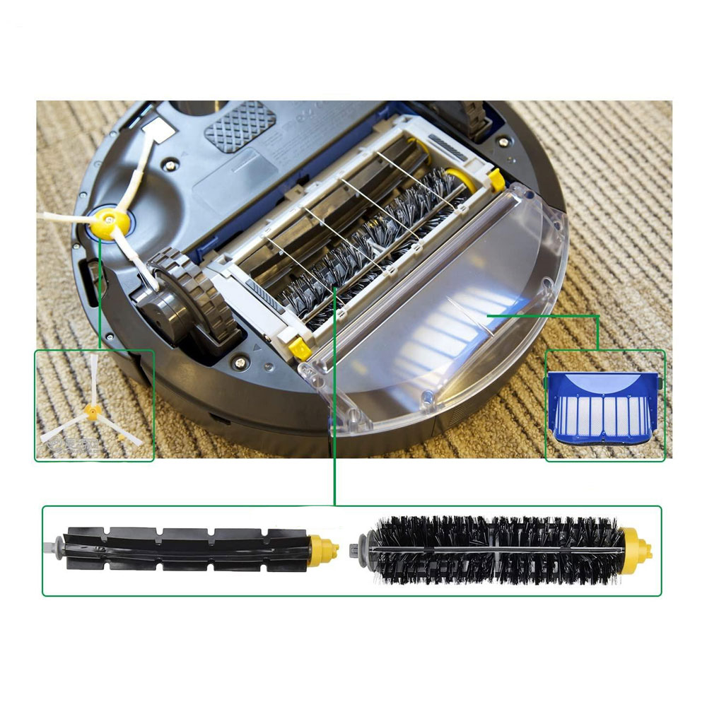 (13-tlg. Set) Ersatz Seiten Bürsten / Hepa Filter / Lamellen für iRobot Roomba Staubsauger Roboter Serie 500 / 600