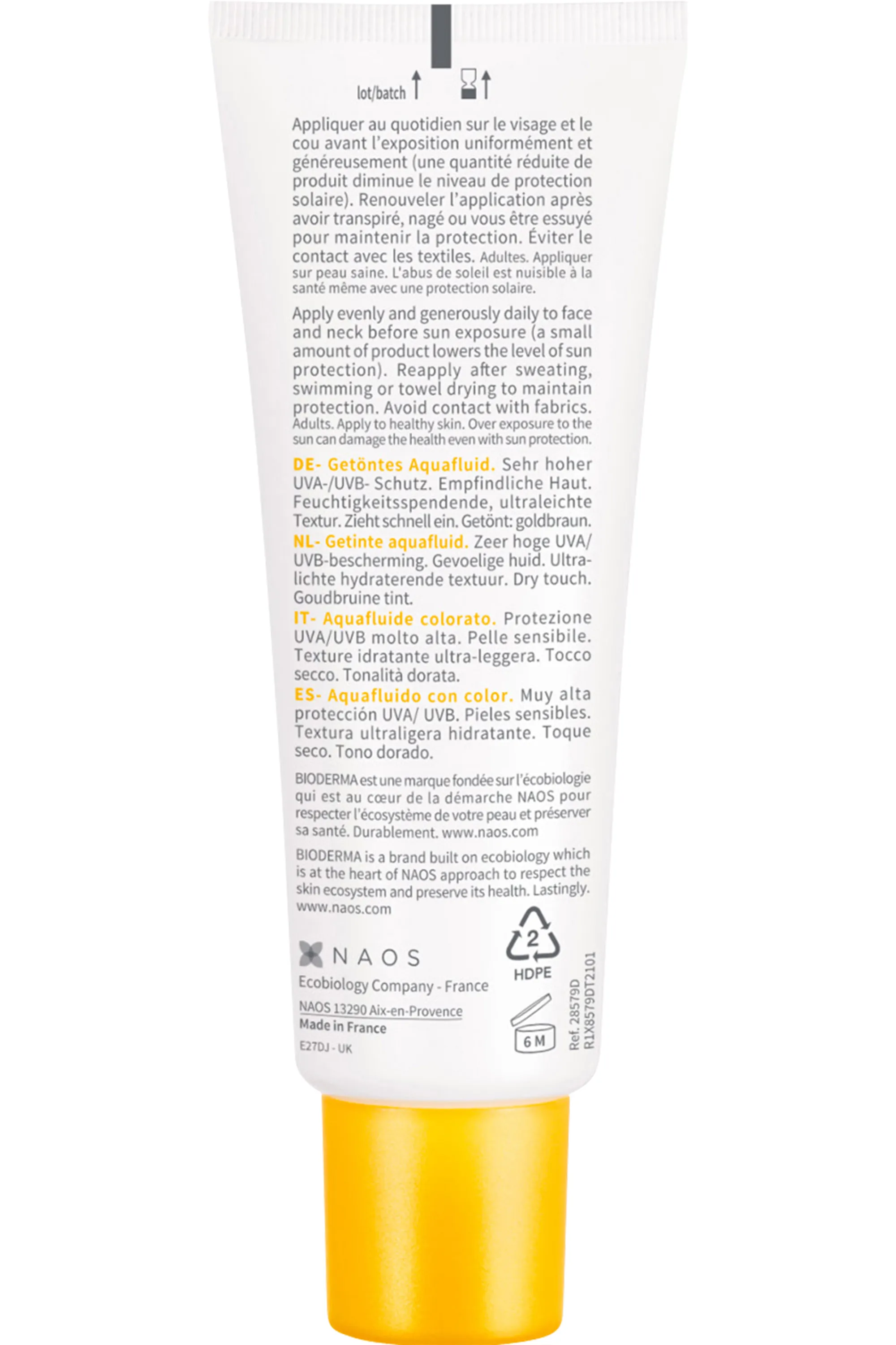 Bioderma Crème solaire visage Photoderm Aquafluide SPF50+ teinte dorée-40 ml