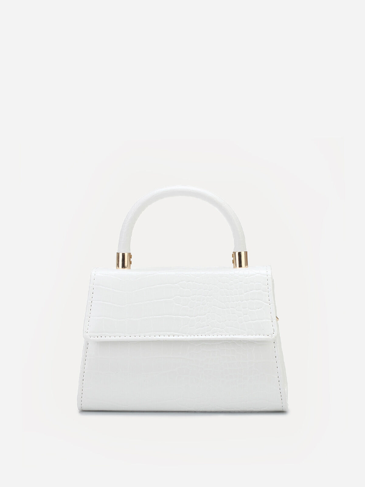 Sac à main effet croco verni avec rabat- Blanc