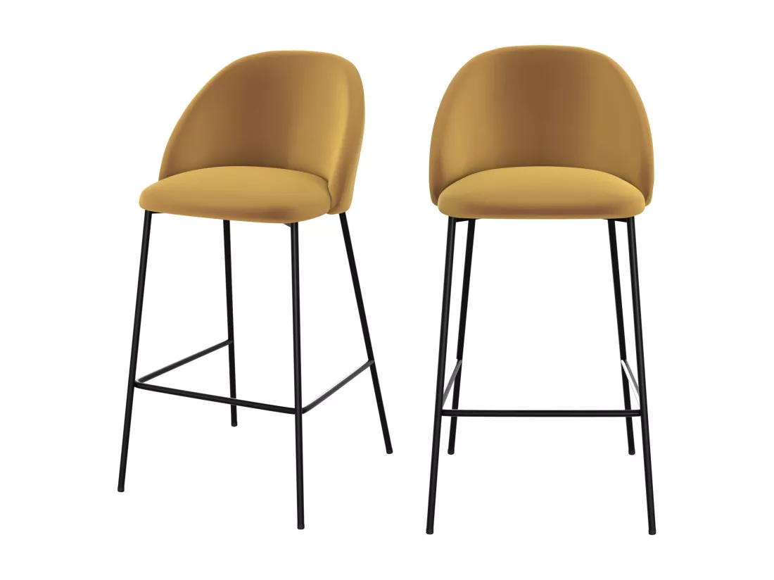 Lot de 2 chaises pour îlot central 66 cm en velours jaune moutarde - Karl