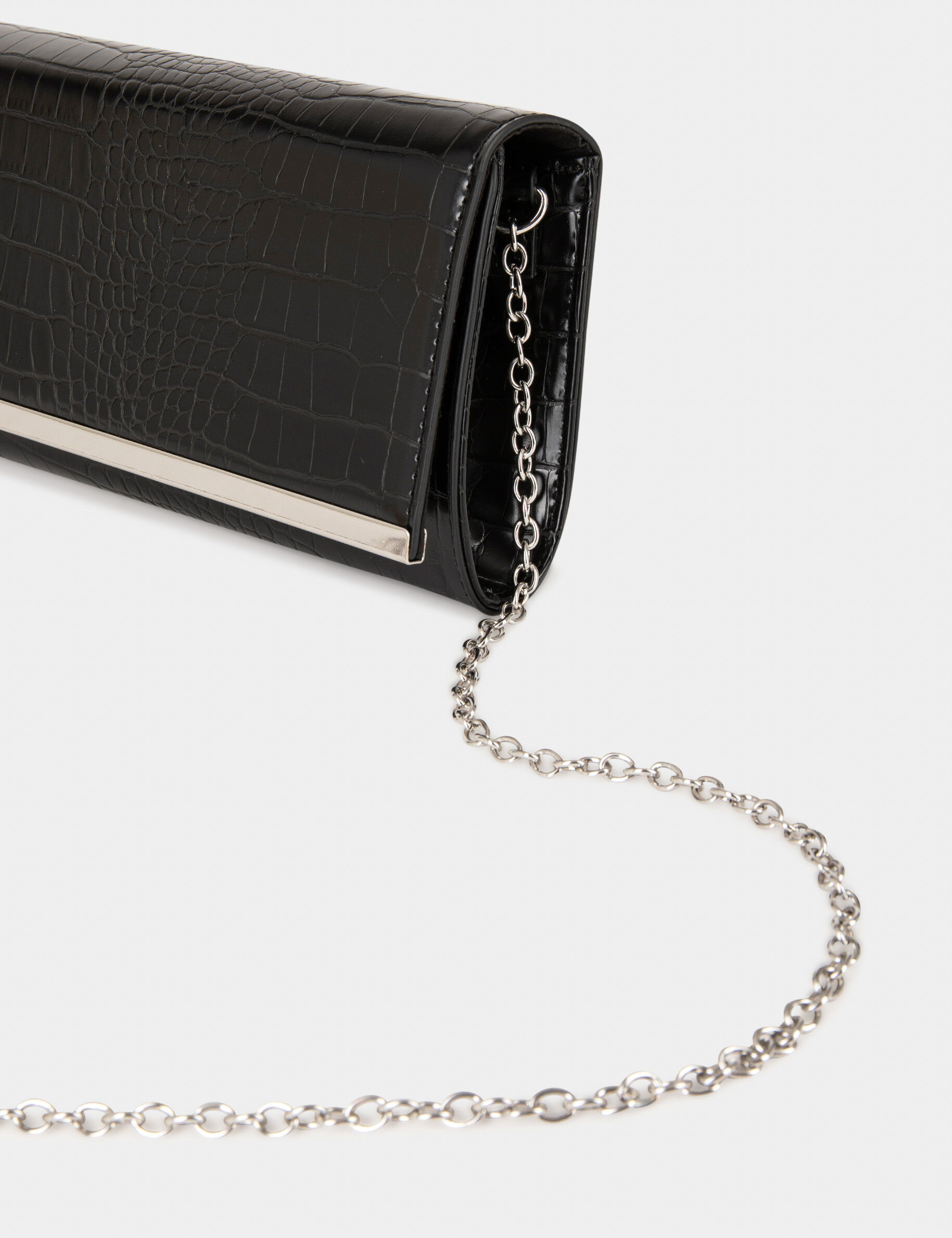 Sac pochette effet croco noir femme - noir