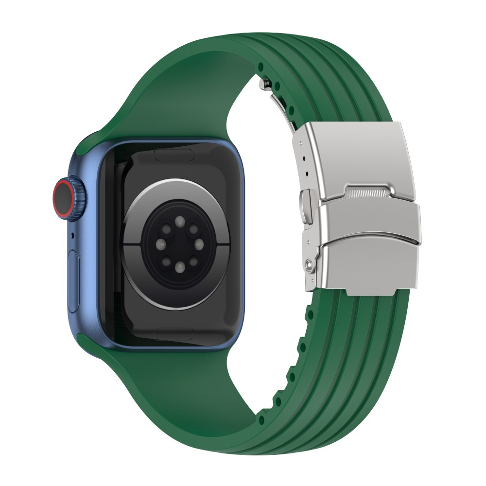 Apple Watch (49/46/45/44 mm) Ersatz Silikon Sport Armband mit Faltschliesse (Gelenkumfang: 180-220mm) - Grün
