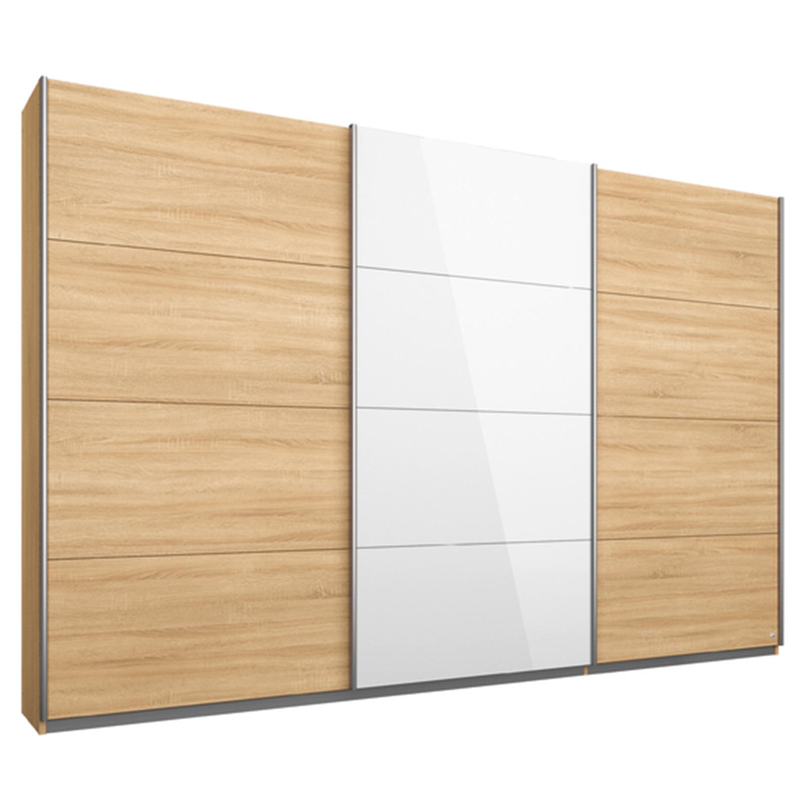 Schwebetürenschrank - Eiche Sonoma - weiß - Glastür - 271x210 cm