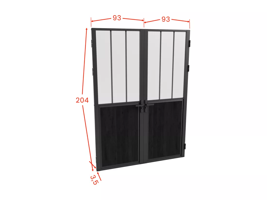 Bloc porte réversible à deux battants en aluminium et verre trempé dépoli style atelier - 2 x H204 x L93 cm - Noir - ERMELO