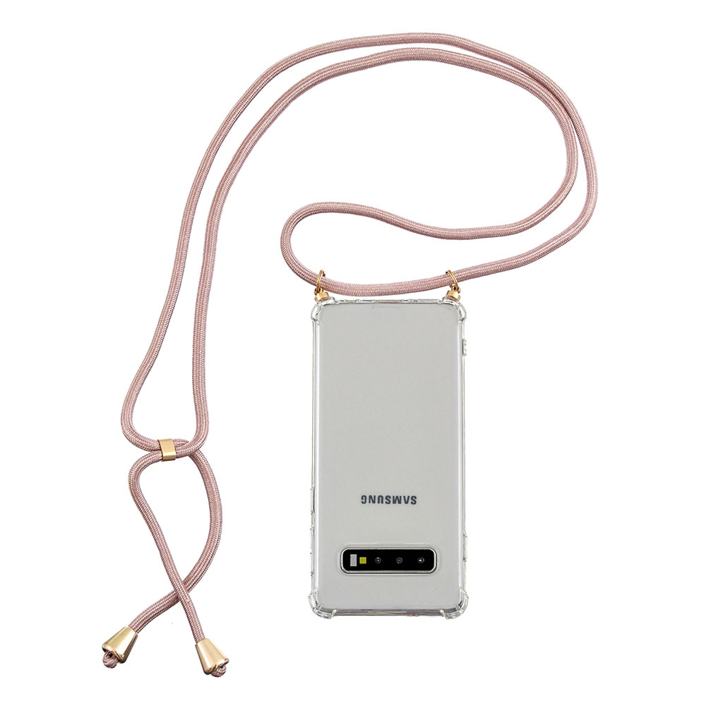 Samsung Galaxy S10 Necklace Gummi Hülle Air Cushion Fallschutz   Handykette (150cm) - Rosa / Gold