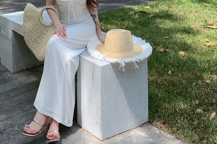 Metonymph - Spaghettibandjes Effen Ruffle Maxi Zonnejurk