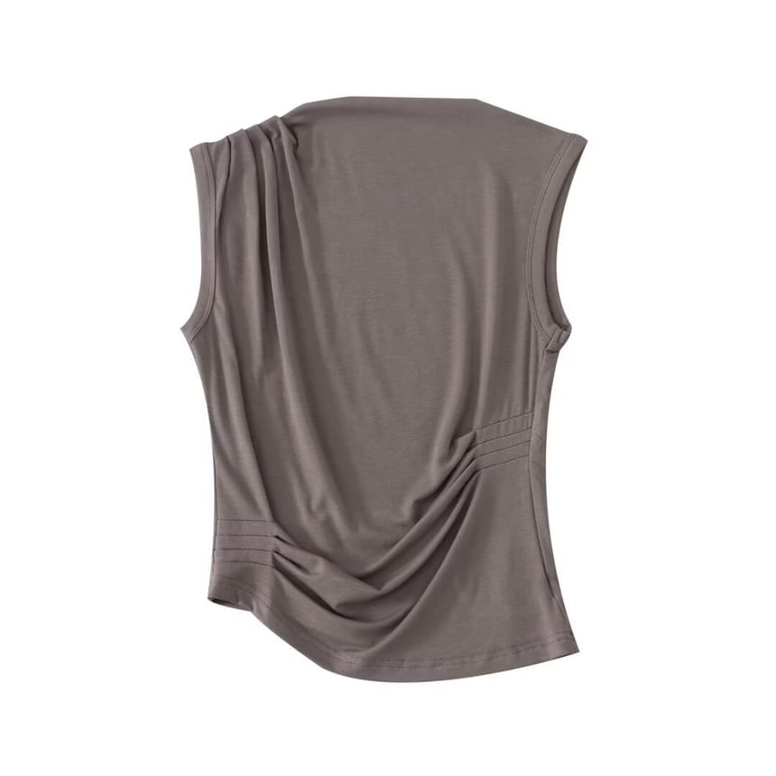 Firebird - Mouwloze top met geplooide hals en effen kleur