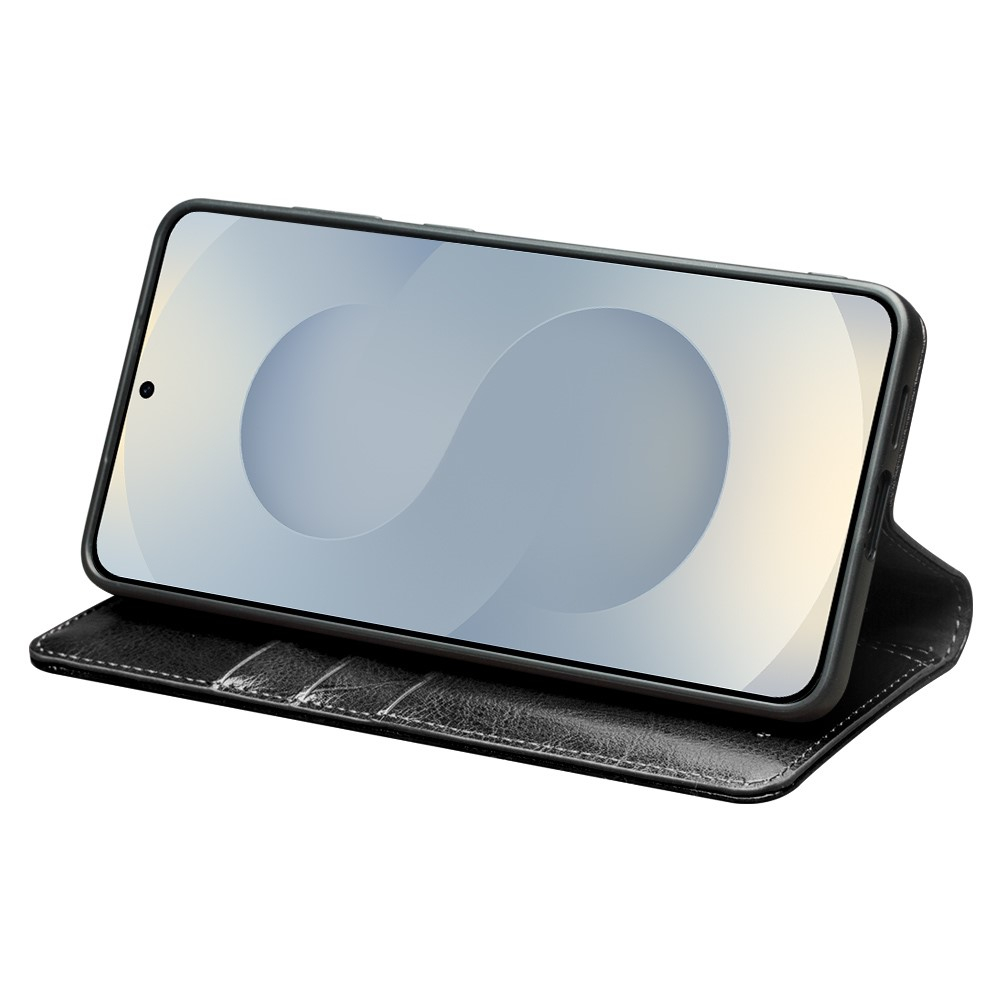 Samsung Galaxy S25 Edge Echtleder Tasche Flip Cover mit Kartenfächer - Schwarz