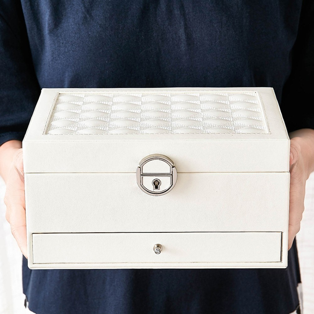 (22.5x17x12cm) Leder Schmuckschatulle Aufbewahrungsbox Organizer für Ringe / Ohrringe / Armbänder - Schwarz