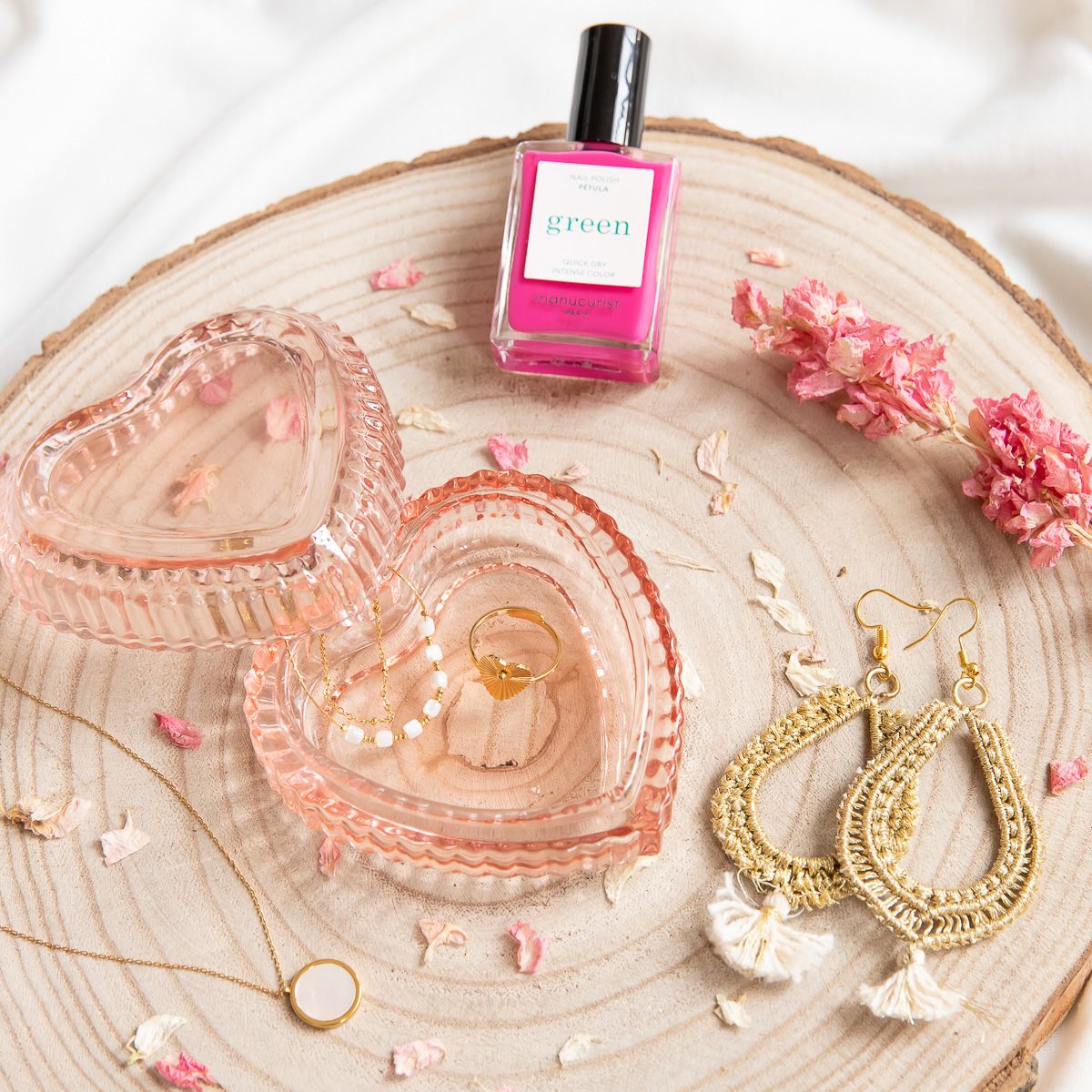 Boite en verre cœur rose Atelier jasmin
