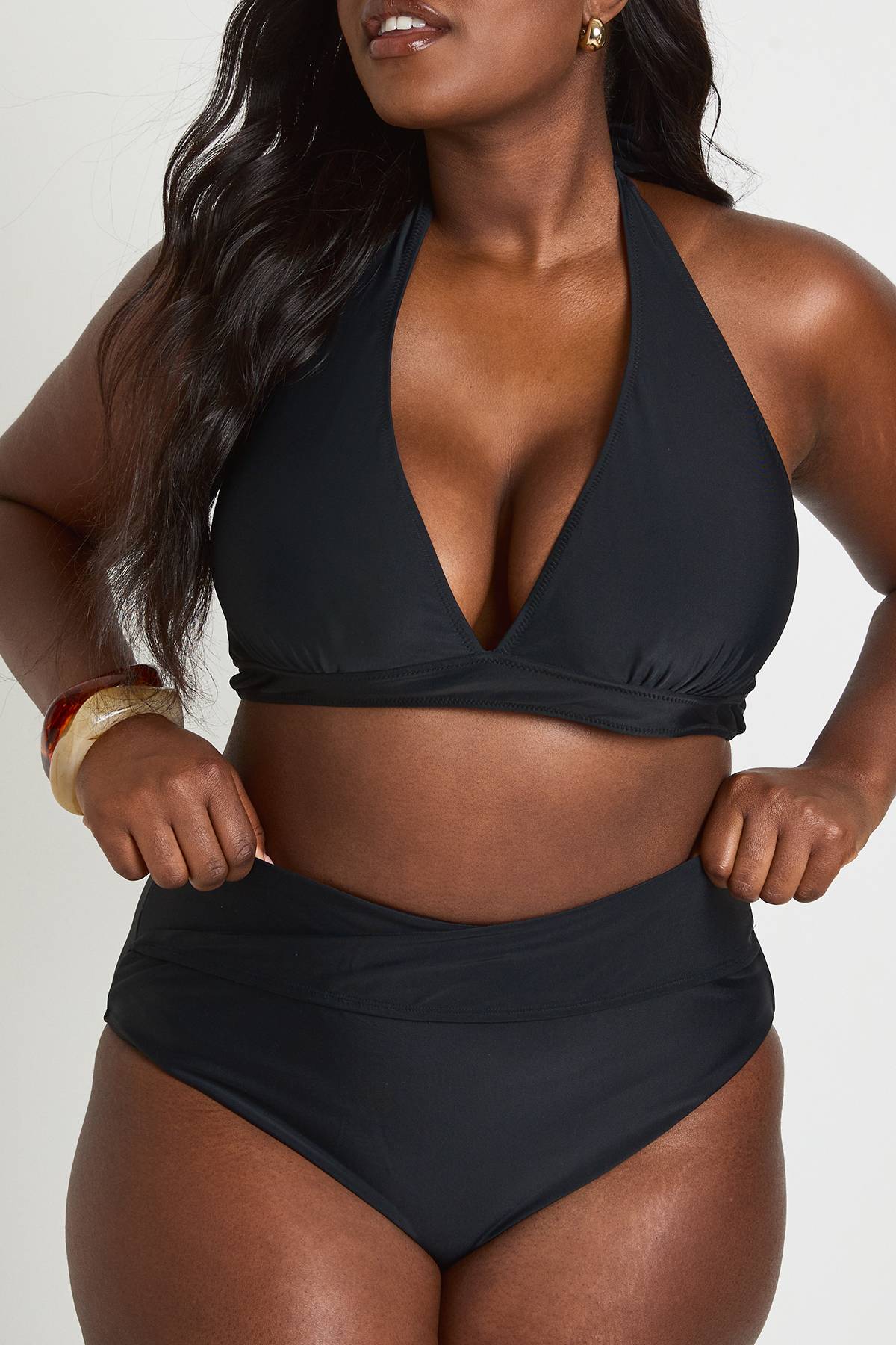 boohoo Bas De Bikini Grande Taille Taille Haute Effet Ventre Plat Avec Détail Cache-cœur