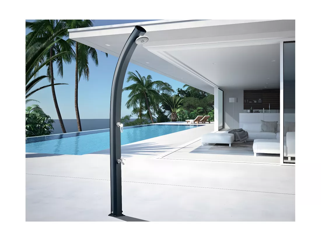 Douche Solaire Jolly 33L Aluminuim 33L - 233 cm - Rince pieds + Pommeau effet pluie + base renforcée
