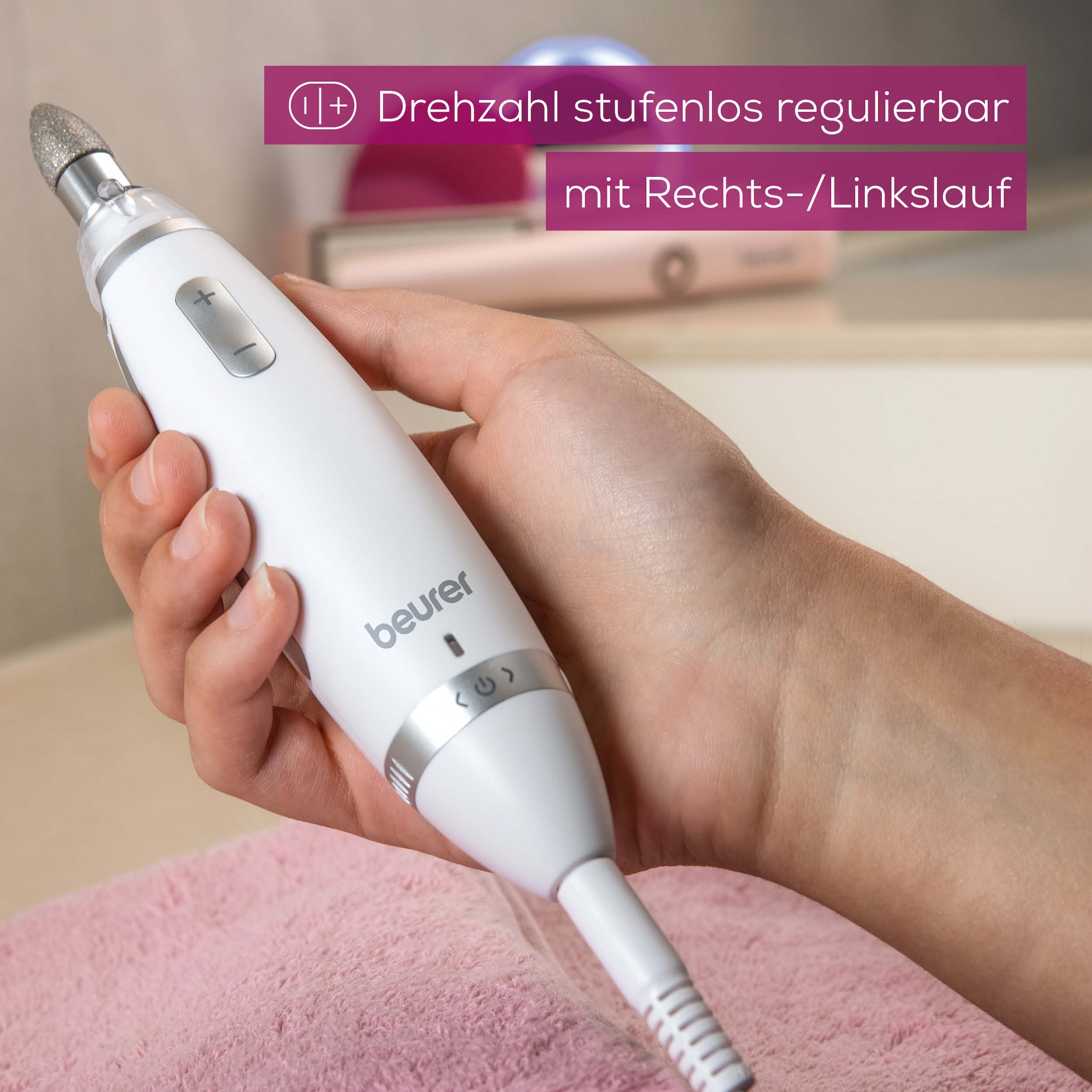 BEURER Maniküre-Pediküre-Set »MP 62 elektrische Nagelfeile für Maniküre und Pediküre zuhause« Mit 10 Aufsätzen, LED-Licht und Aufbewahrungstasche