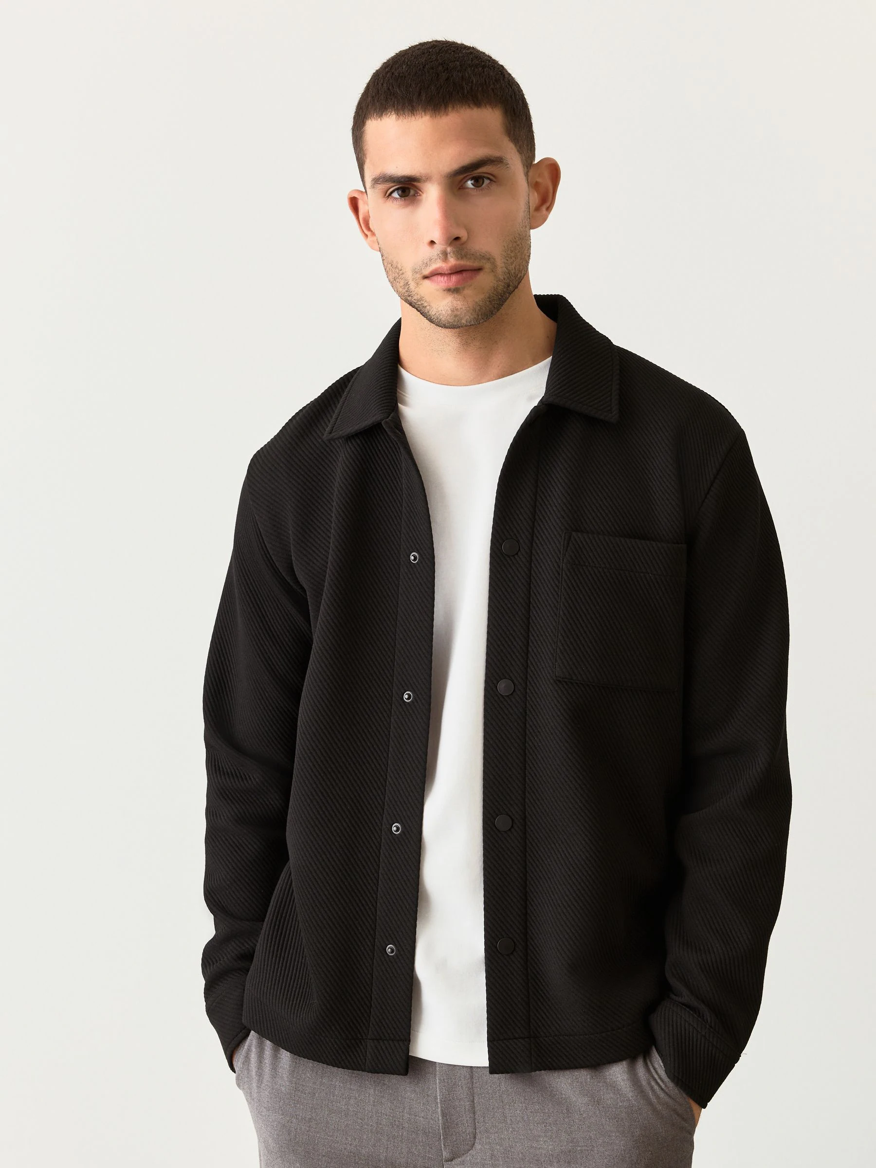 Zwart - Diagonaal structuur Jersey Overshirt