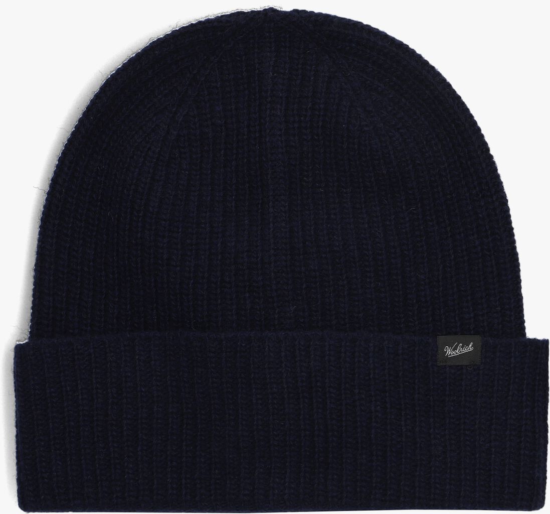donkerblauwe woolrich muts knitted ribbed beanie