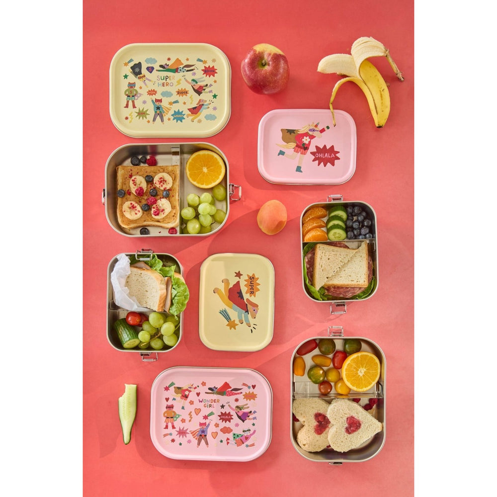 Køb Rice Stainless Steel Lunchbox Med Moveable Divider Og Hero Print - Cream - Large - 1400 Ml
