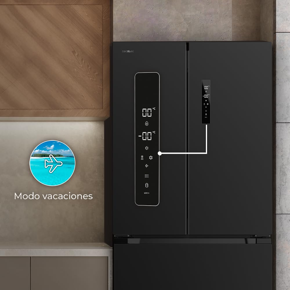 Cecotec Réfrigérateur Congélateur porte française Bolero CoolMarket FD 436 Dark E. 436 L, Total No Frost, Multi Airflow y compresseur inverter para ah