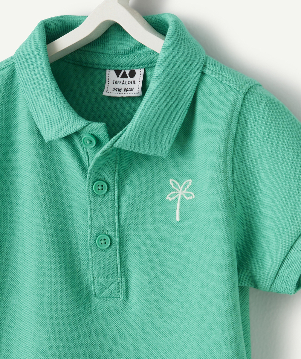 polo manches courtes bébé garçon en coton bio vert brodé