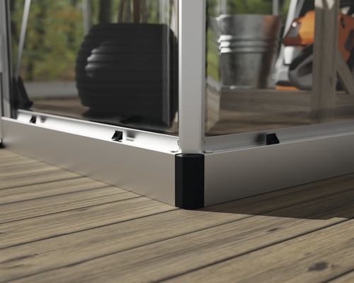 Kas Harmony met 6x14 polycarbonaat panelen (0,7 mm) inclusief funderingsframe, 426 x 185 cm, aluminium.