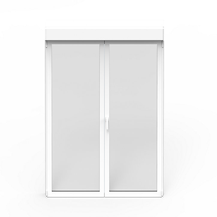Porte fenêtre alu 2 vantaux + volet roulant électrique GoodHome blanc - l.120 x h.215 cm, tirant droit